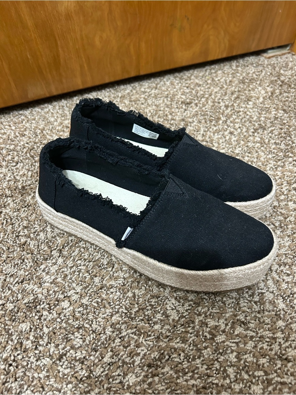 Toms Black Canvas Espadrille Platform Slip-On